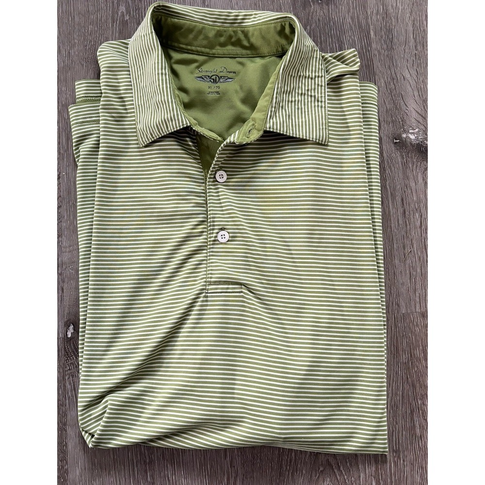 Straight Down‎ Shirt Men's XL Green White Striped YCC Logo Short Sleeve Polo